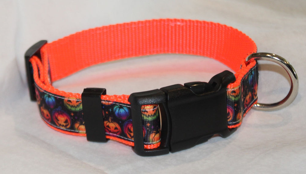 Neon Pumpkins Halloween Dog Collar