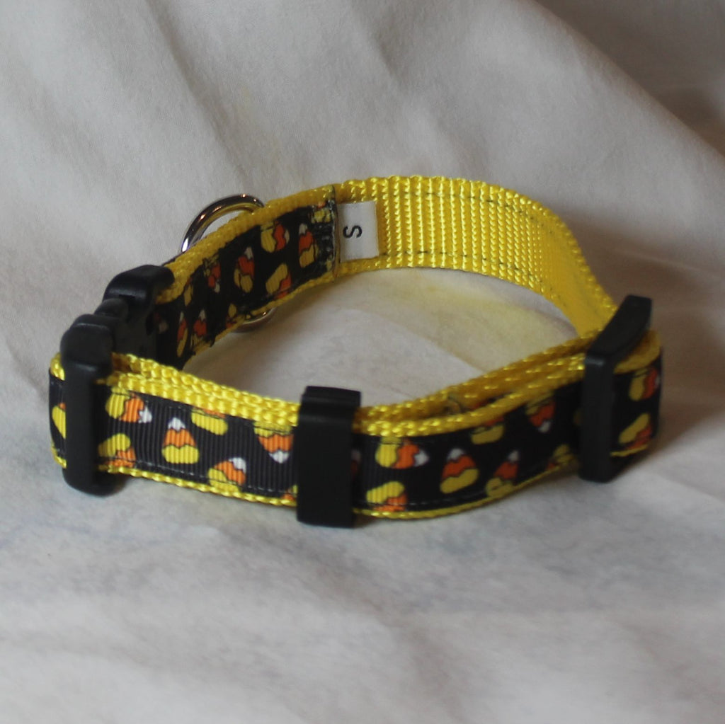 Candy Corn on Yellow Halloween Dog Collar