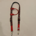 Horse headstall with plaid background and reindeer