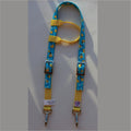 A blue and yellow rubber duck horse headstall. 