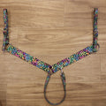 A colorful leopard-print horse breastcollar 