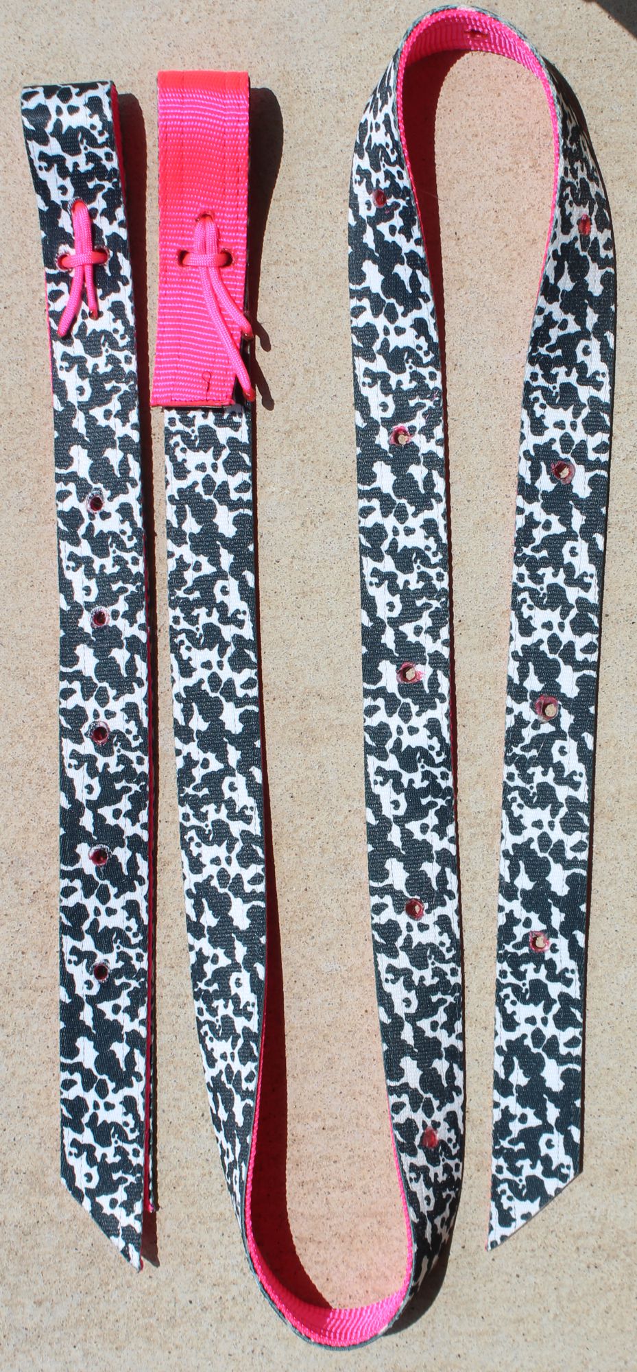 Neon Pink and Cow Reversible Latigo and Billet Set