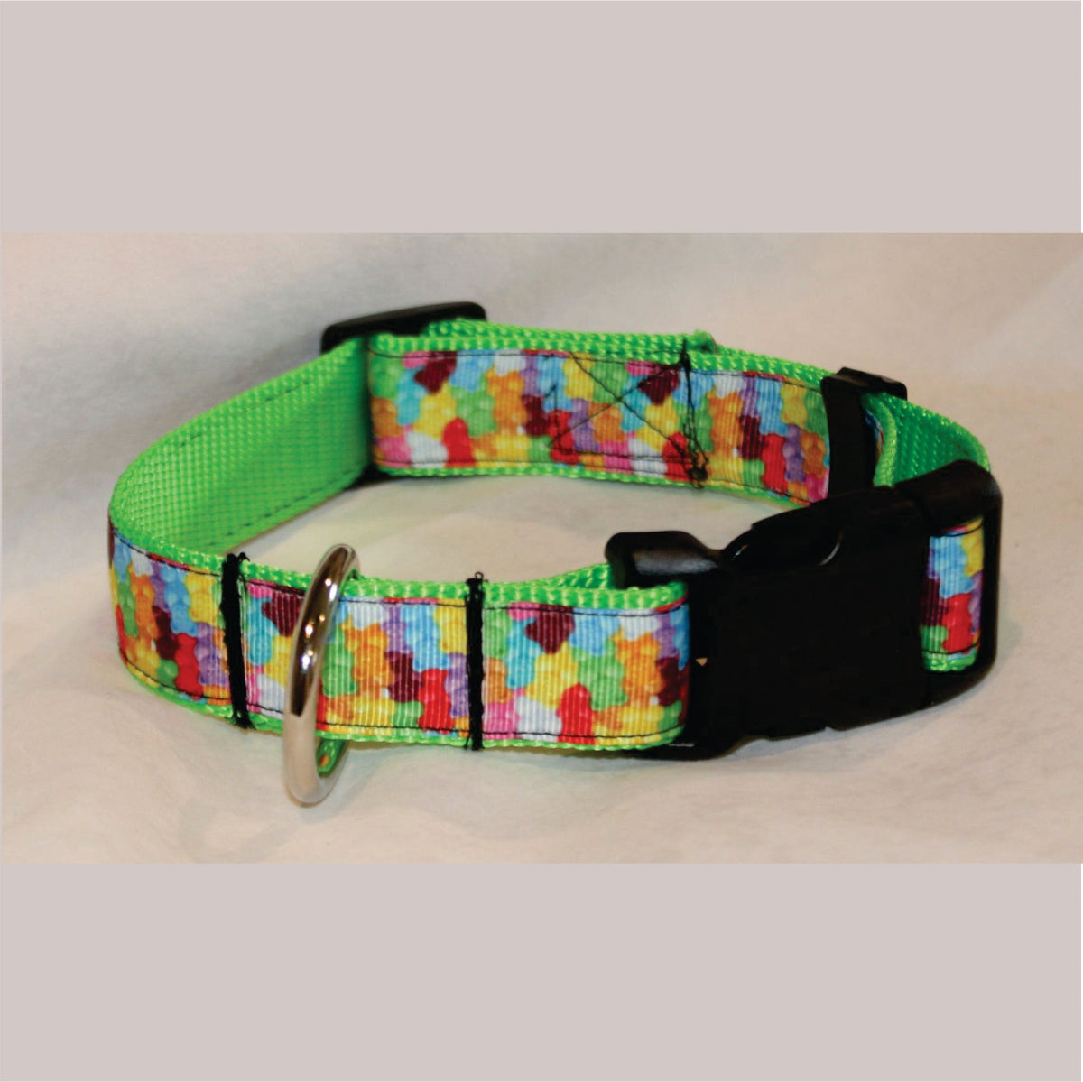 gummy candy dog collar on neon lime