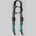 A western-style nylon headstall with turquoise and brown print